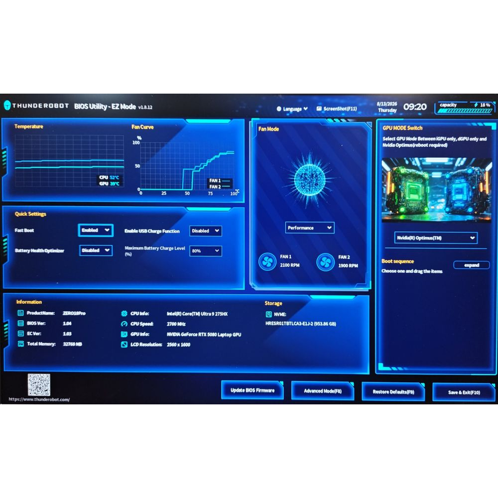 Ноутбук Thunderobot Zero 18 Pro (ZERO18Pro-U9275HX58E1Q240ARB) изображение 8