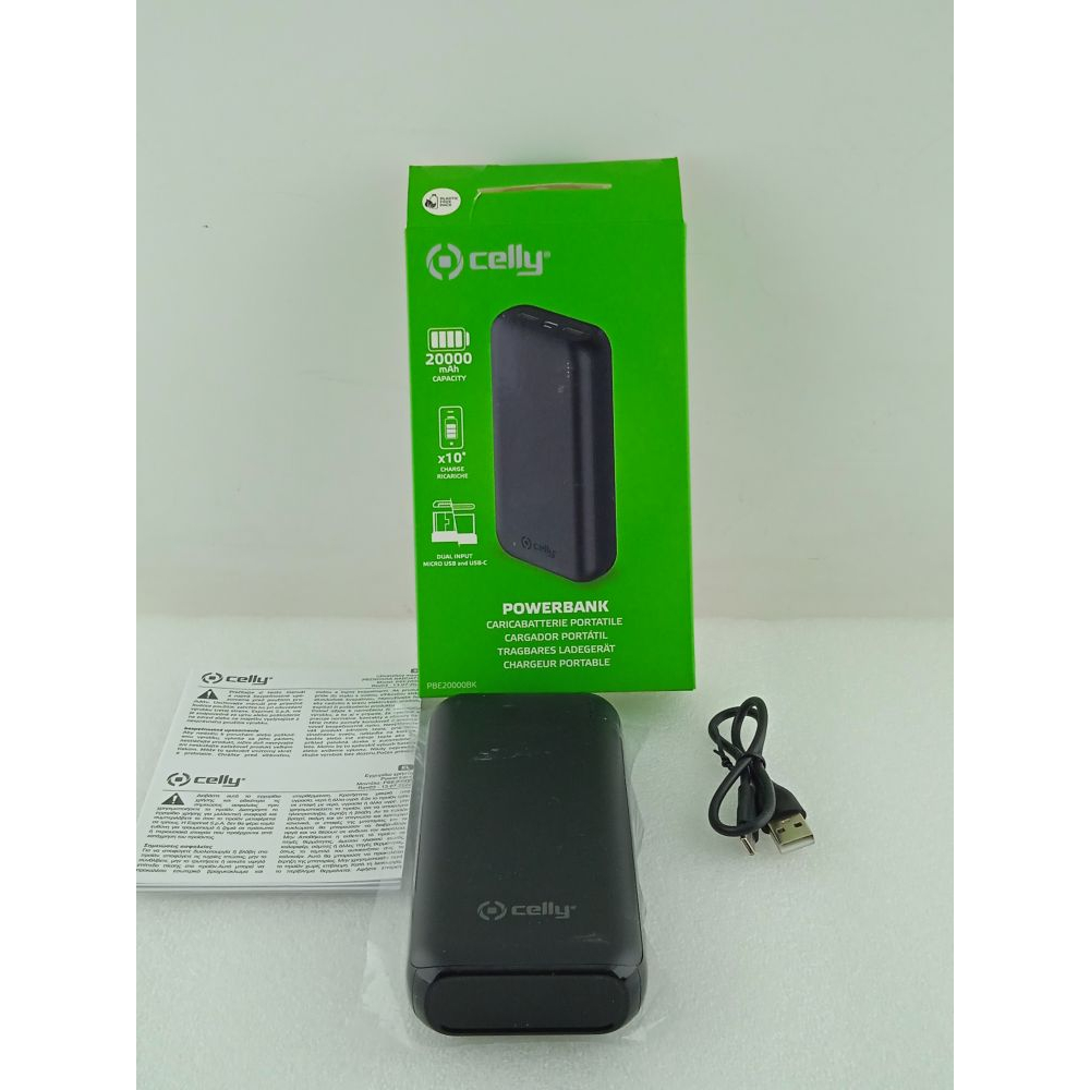Батарея универсальная Celly Energy 20000mAh Inp:USB-C/Micro-USB, Out:USB-A*2(5 Фото